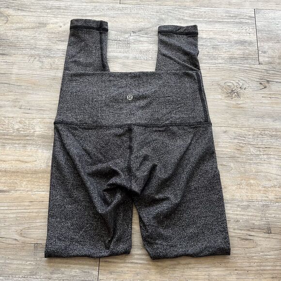 Lululemon Wunder Under Leggings Size 4 Small Gray Herringbone High Rise Black - Picture 1 of 7
